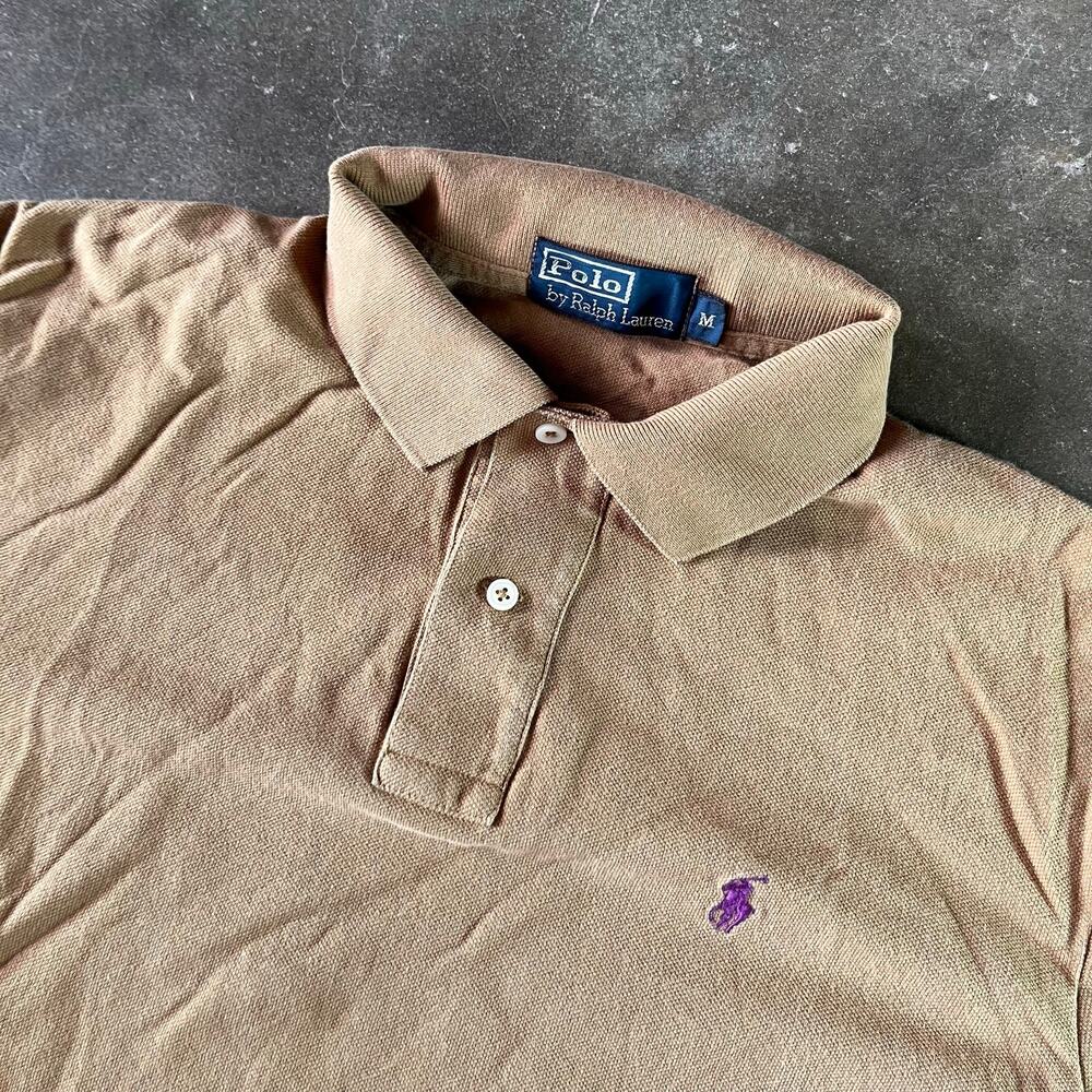 Vintage 90s polo Ralph Lauren blank casual designer tan polo shirt men’s M
